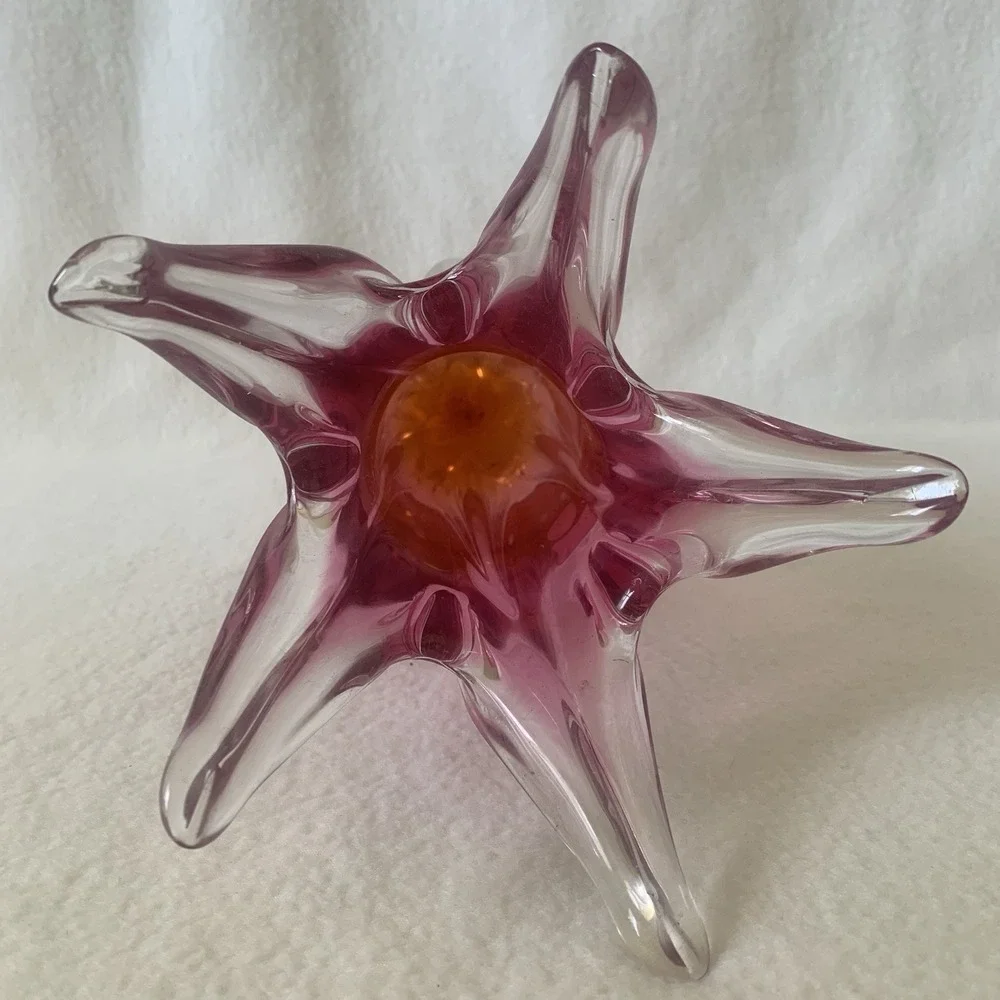 Czech Bohemian Josef Hospodka Chribska Starburst Art Glass Pink/Crystal 12